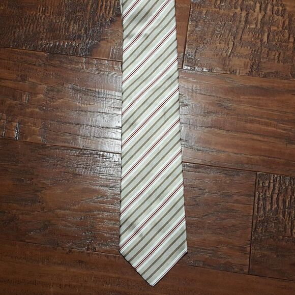 HUGO BOSS - Taupe Brown Pink White Striped Silk tie - Picture 5 of 6